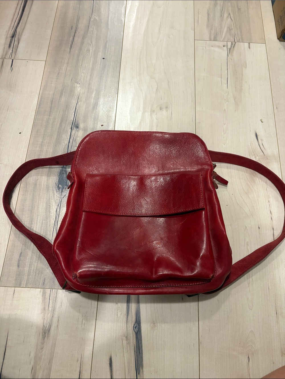 T-Nobile Red Leather Backpack/Crossbody Women Bag